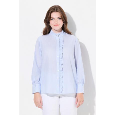 Ulla Popken Camicetta Increspata Collo alla Coreana Abbottonatura con Ruche Maniche Lunghe  