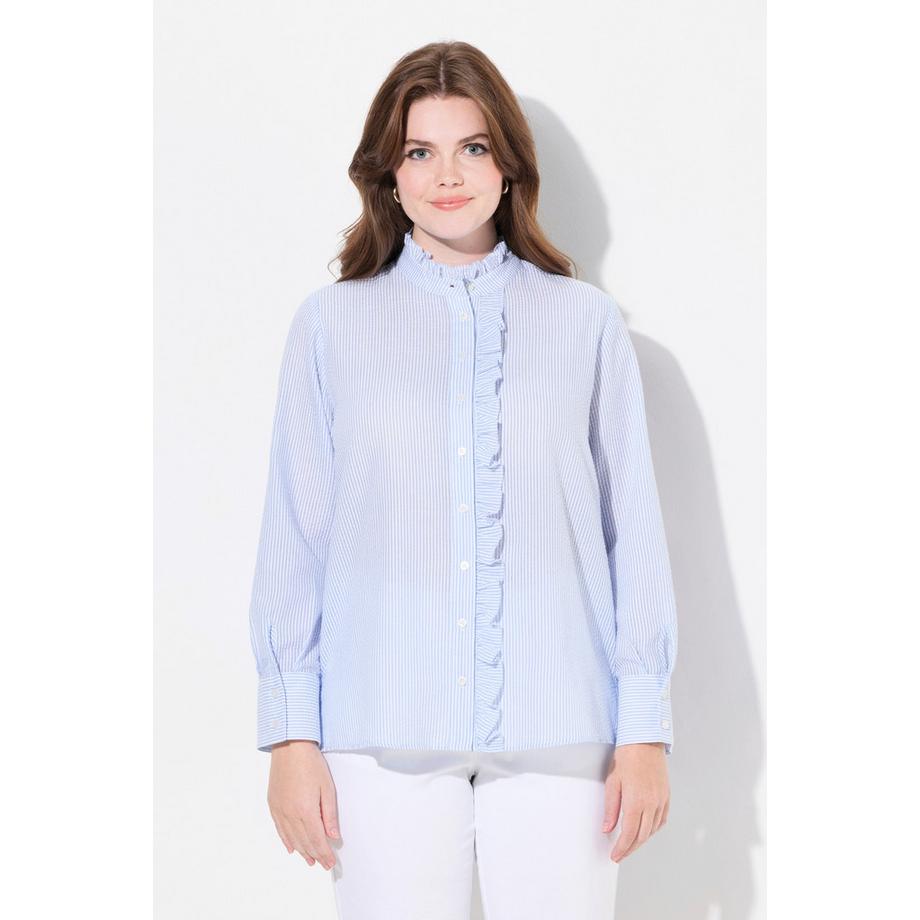 Ulla Popken Bubble-Bluse Stehkragen Rüschen-Knopfleiste Langarm  