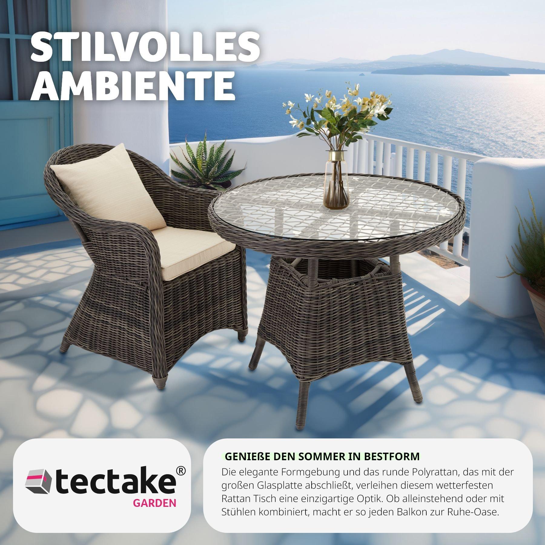 Tectake Tavolo da giardino in alluminio con lastra in vetro 91 x 73,5 cm  