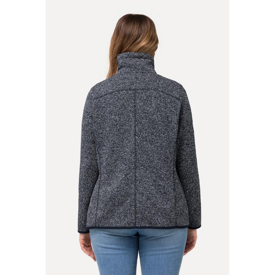 Ulla Popken Giacca di maglia e pile con design a rombi collo alto tasche con zip  