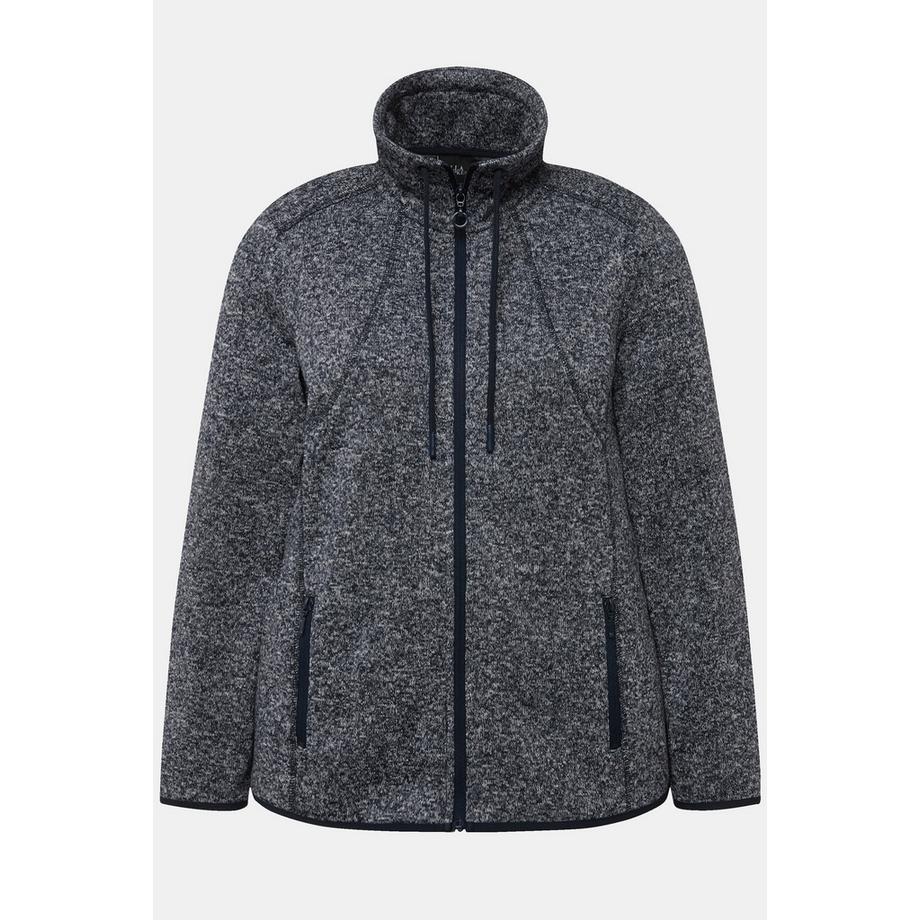 Ulla Popken Giacca di maglia e pile con design a rombi collo alto tasche con zip  