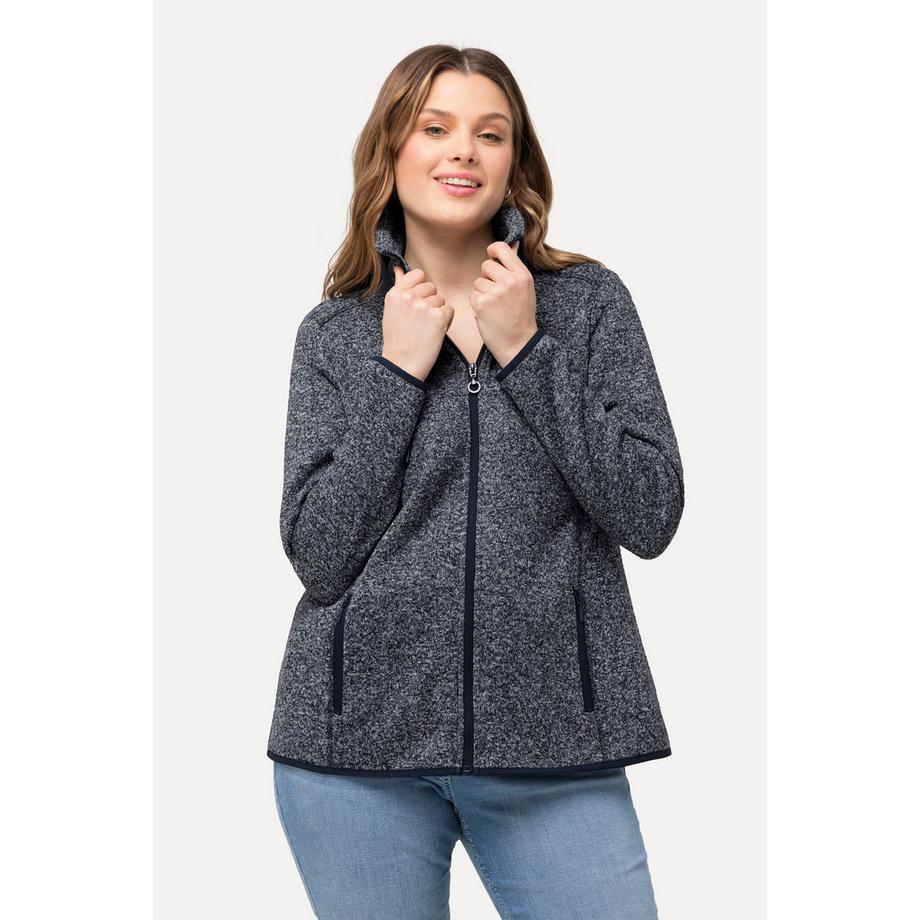 Ulla Popken Giacca di maglia e pile con design a rombi collo alto tasche con zip  