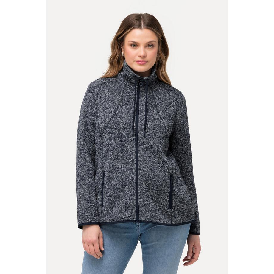 Ulla Popken Giacca di maglia e pile con design a rombi collo alto tasche con zip  