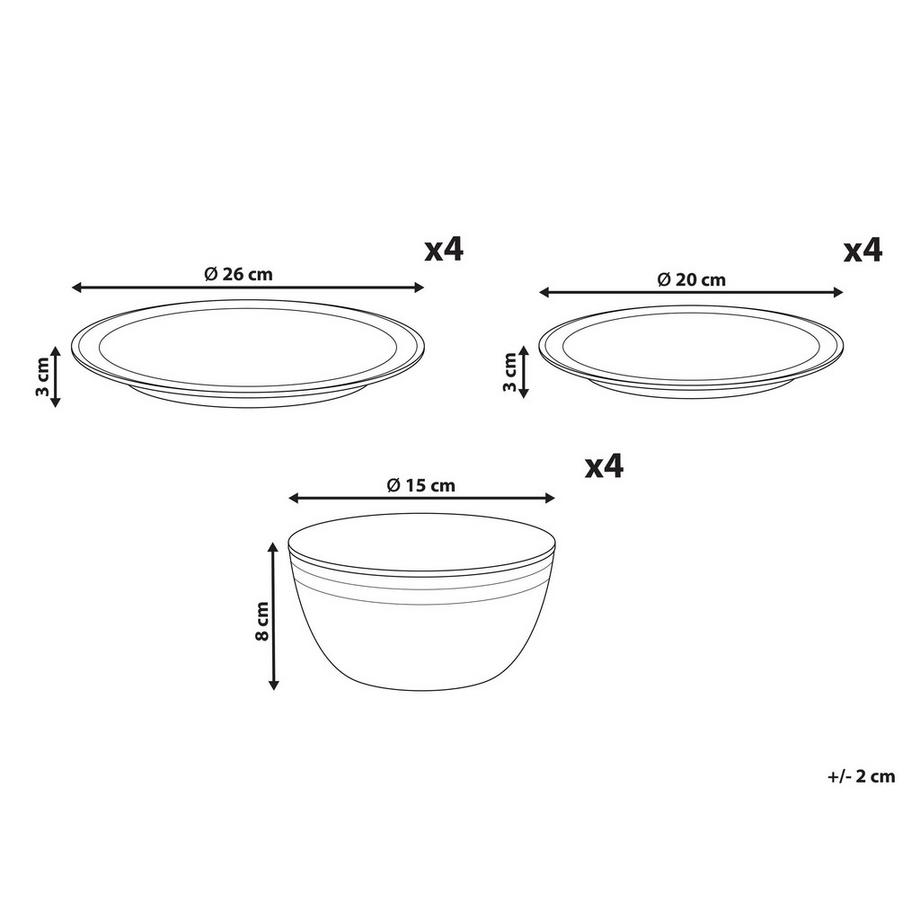 Beliani  Tafelservice 12-teilig aus Steinzeug Klassisch CHIVES 