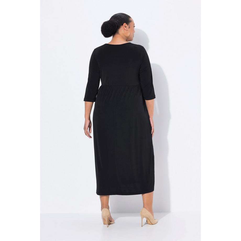 Ulla Popken Robe Maxi Jersey Coupe Évasée Col Rond Manches 3/4 avec Poches  