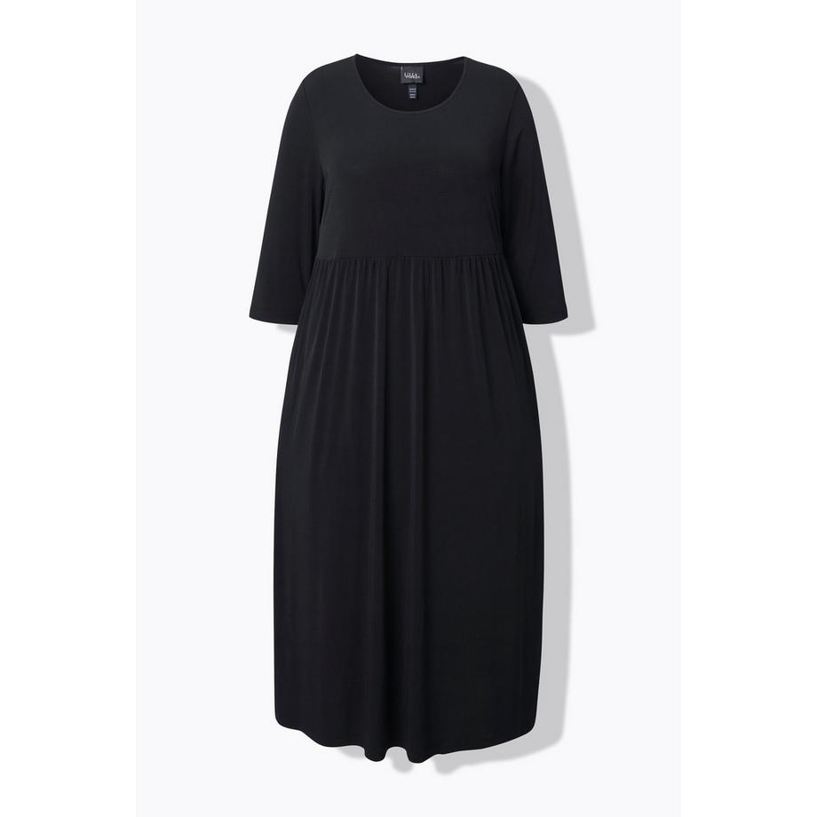 Ulla Popken Robe Maxi Jersey Coupe Évasée Col Rond Manches 3/4 avec Poches  
