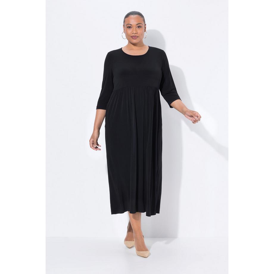 Ulla Popken Robe Maxi Jersey Coupe Évasée Col Rond Manches 3/4 avec Poches  