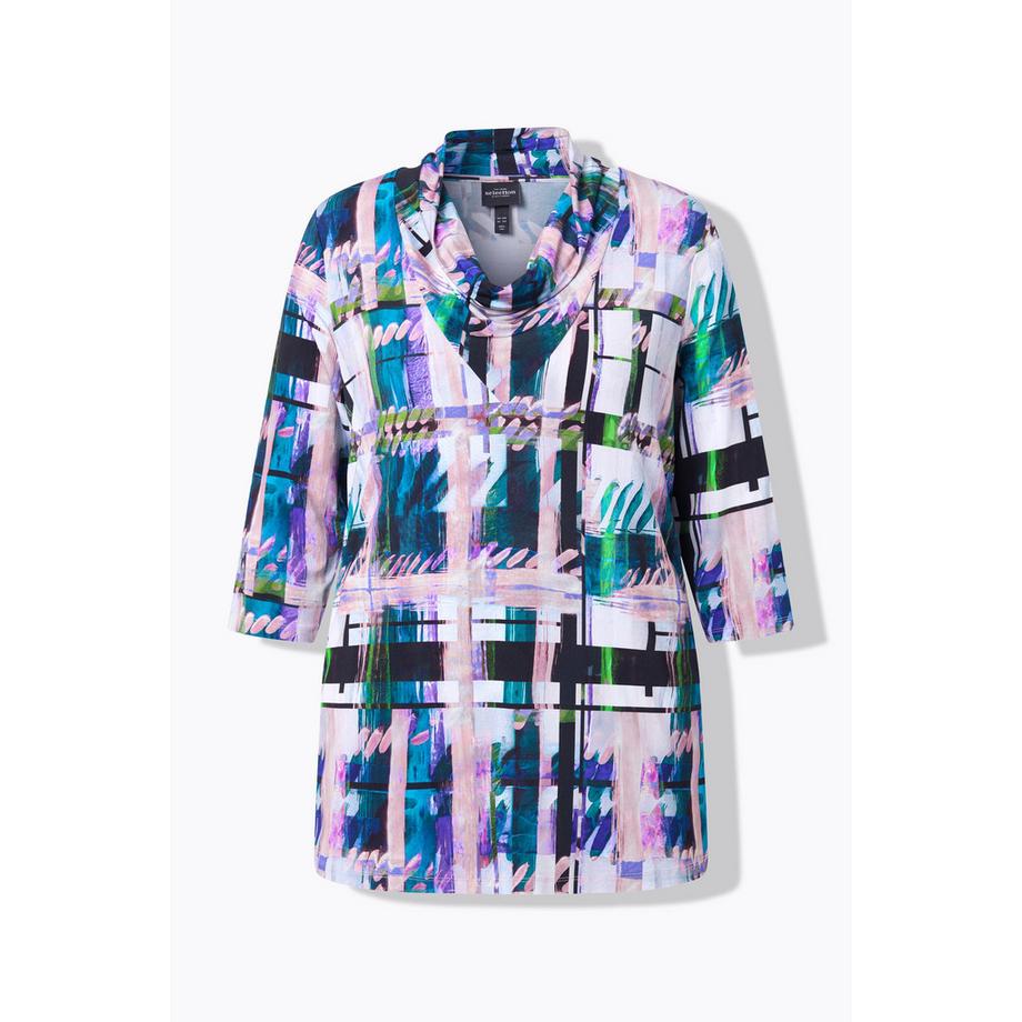 Ulla Popken Maglia tessuto fluente quadri scollo a goccia maniche 3/4  