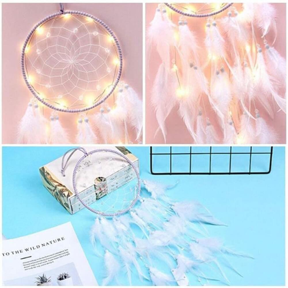 Cover-Discount  Acchiappasogni Dream Catcher con LED bianco 