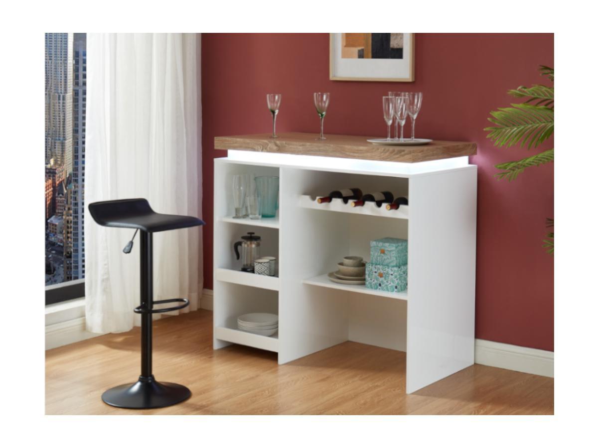 Vente-unique Mobile da bar a LED in MDF laccato bianco Bianco e Rovere HALO II  