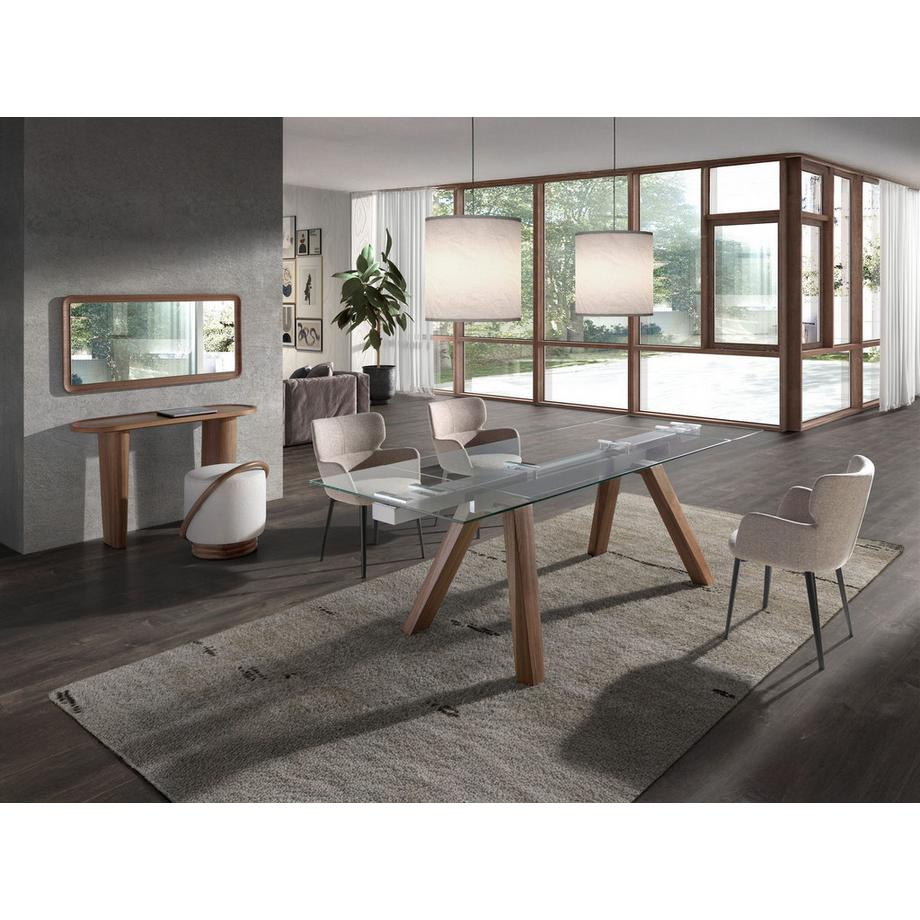 ANGEL CERDA Tavolo da pranzo allungabile rettangolare vetro temperato e noce  