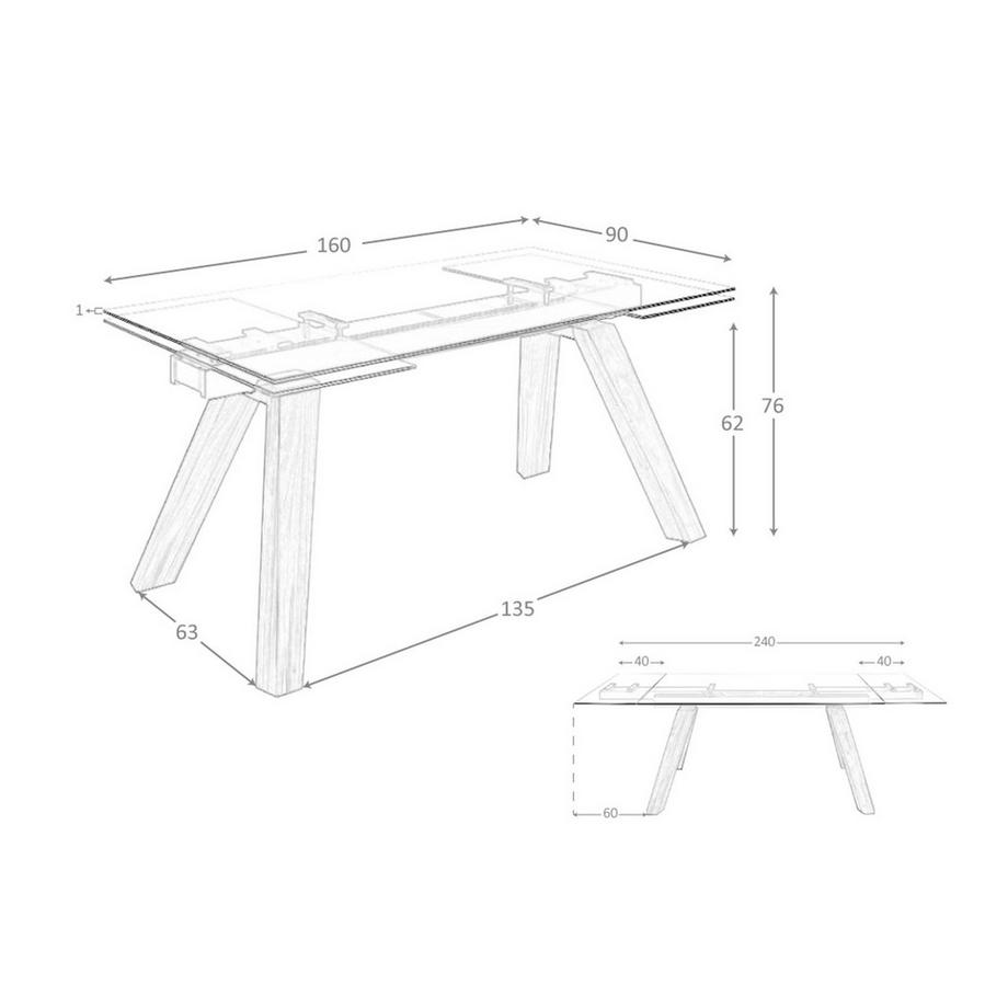 ANGEL CERDA Tavolo da pranzo allungabile rettangolare vetro temperato e noce  
