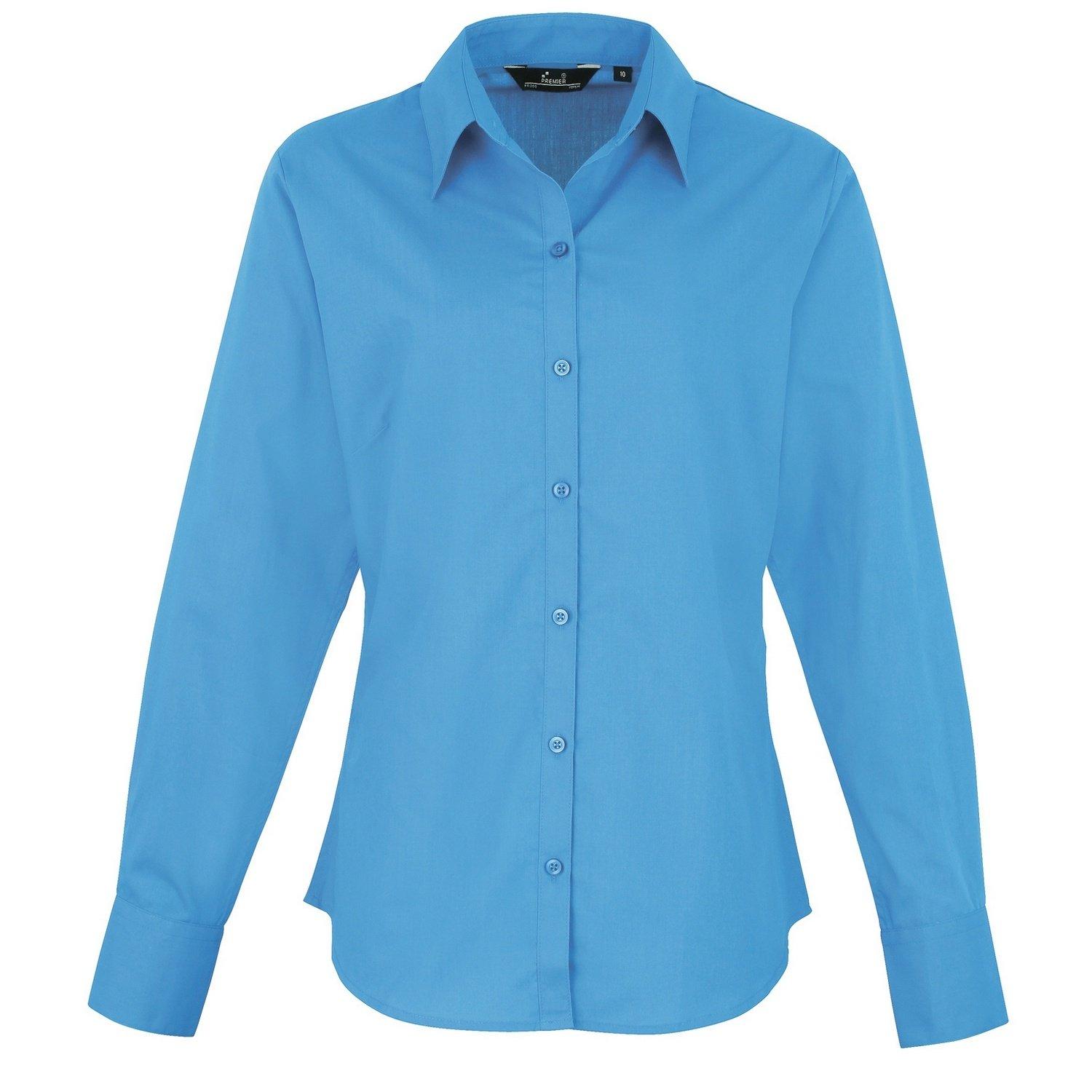 Image of Popeline Bluse Arbeitshemd, Langärmlig Damen Saphirblau 38