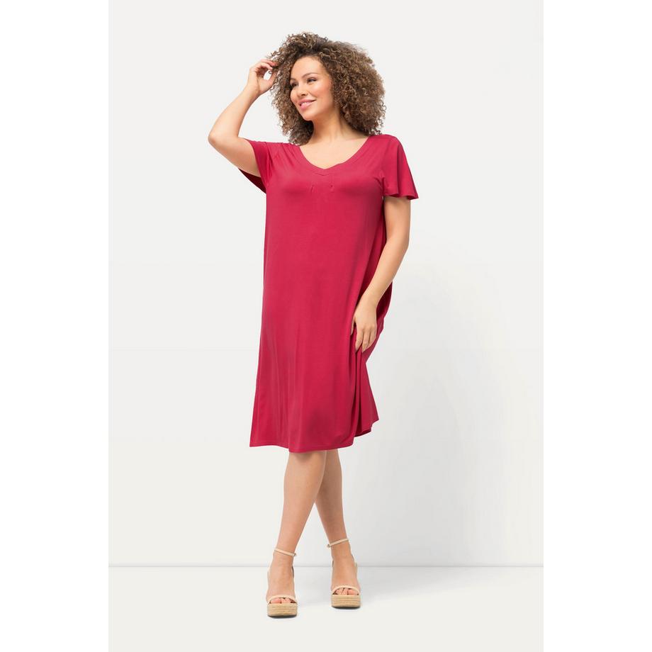 Ulla Popken Abito midi in jersey linea A scollo a V maniche ad aletta  