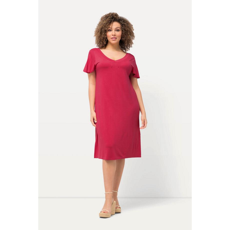 Ulla Popken Abito midi in jersey linea A scollo a V maniche ad aletta  