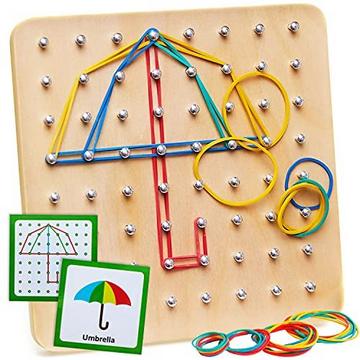Geometrie Lernspielzeug Geoboard Grundschule, 30 Musterkarten, 40 Gummibänder zum Erstellen von