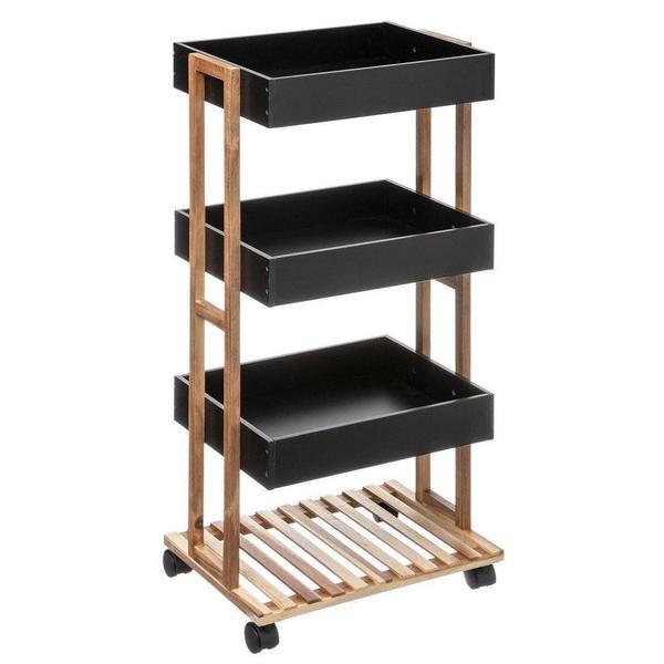Northio Chariot avec Boîtes de Rangement - Bois / Noir  