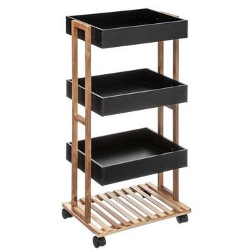 Chariot avec Boîtes de Rangement - Bois / Noir