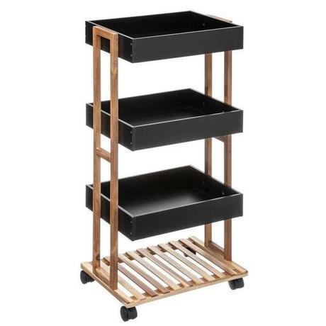 Northio Chariot avec Boîtes de Rangement - Bois / Noir  