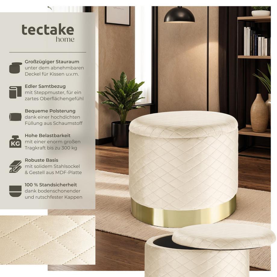 Tectake Sitzhocker mit Stauraum Coco rund 51 x 44,5 cm  