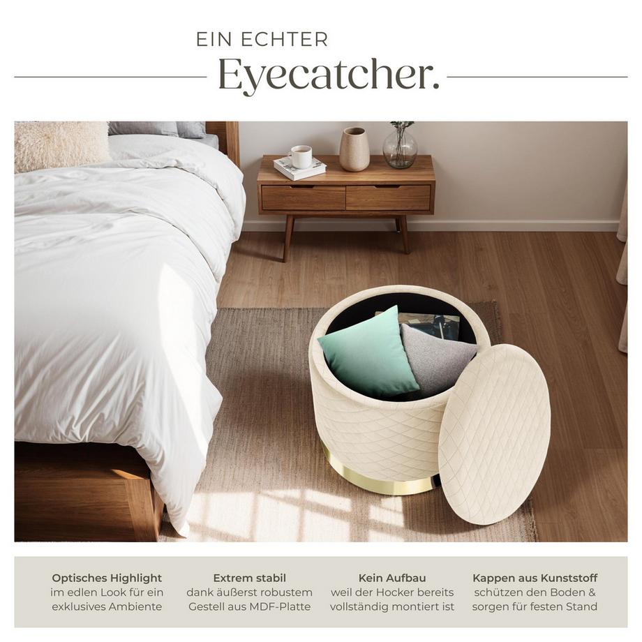 Tectake Sitzhocker mit Stauraum Coco rund 51 x 44,5 cm  