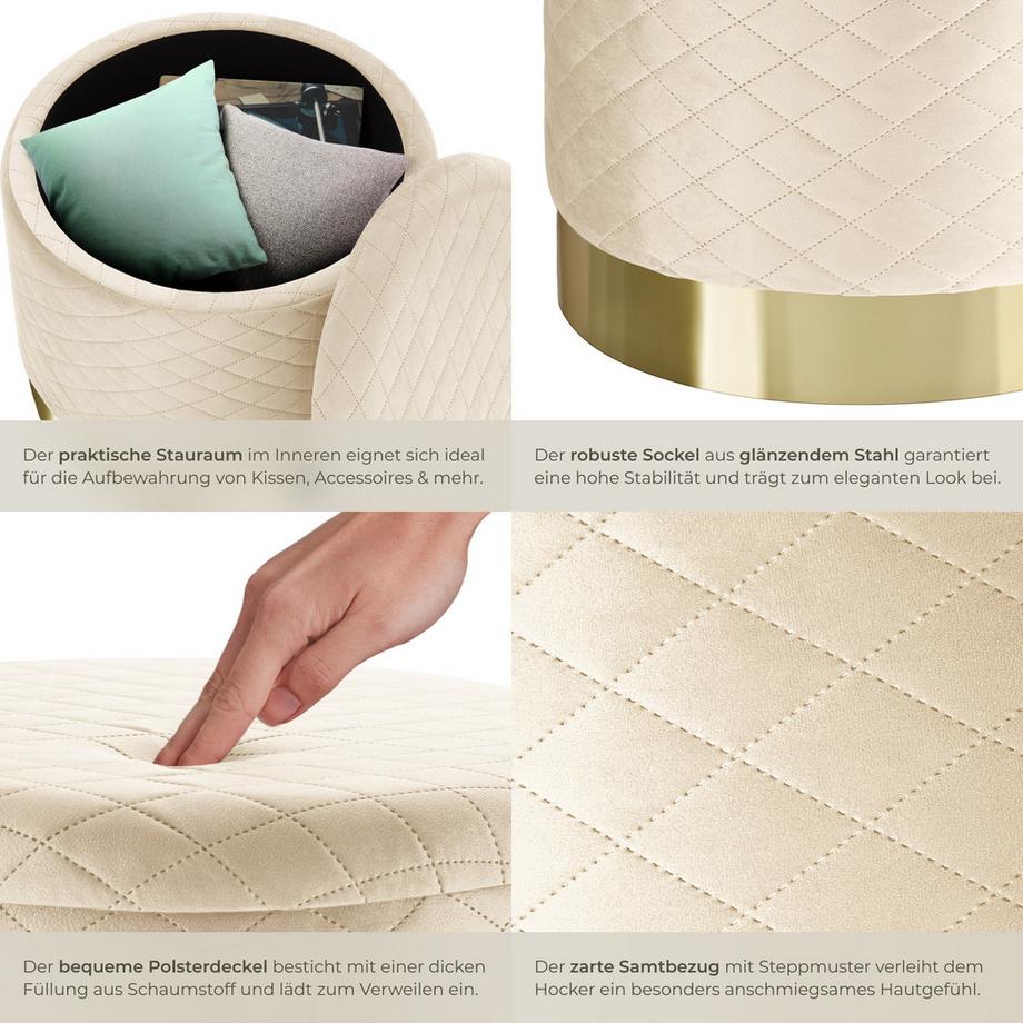 Tectake Sitzhocker mit Stauraum Coco rund 51 x 44,5 cm  