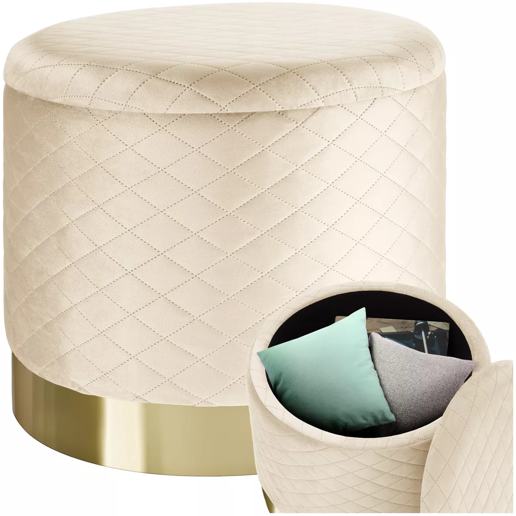 Tectake - Sgabello contenitore Coco Rotondo, 45X51.5CM, Creme