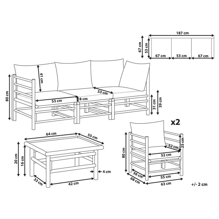 Beliani Lounge Set mit Tisch aus Bambus  CERRETO  