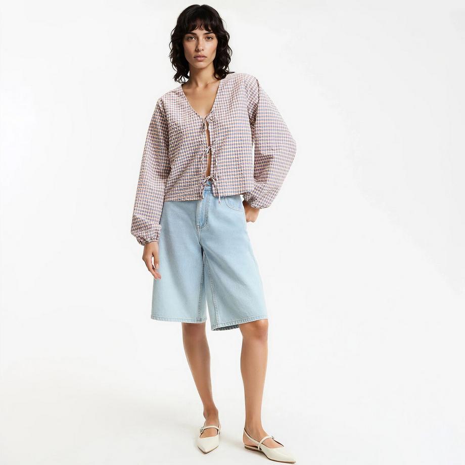 La Redoute Collections Camicetta a Quadri Scollo a V con Lacci  