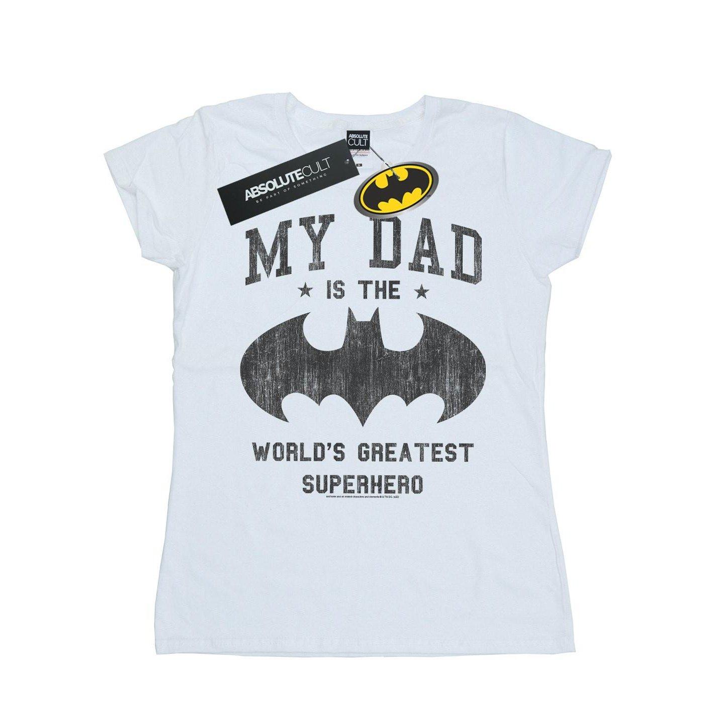 Image of Batman My Dad Is A Superhero Tshirt Damen Weiss XL