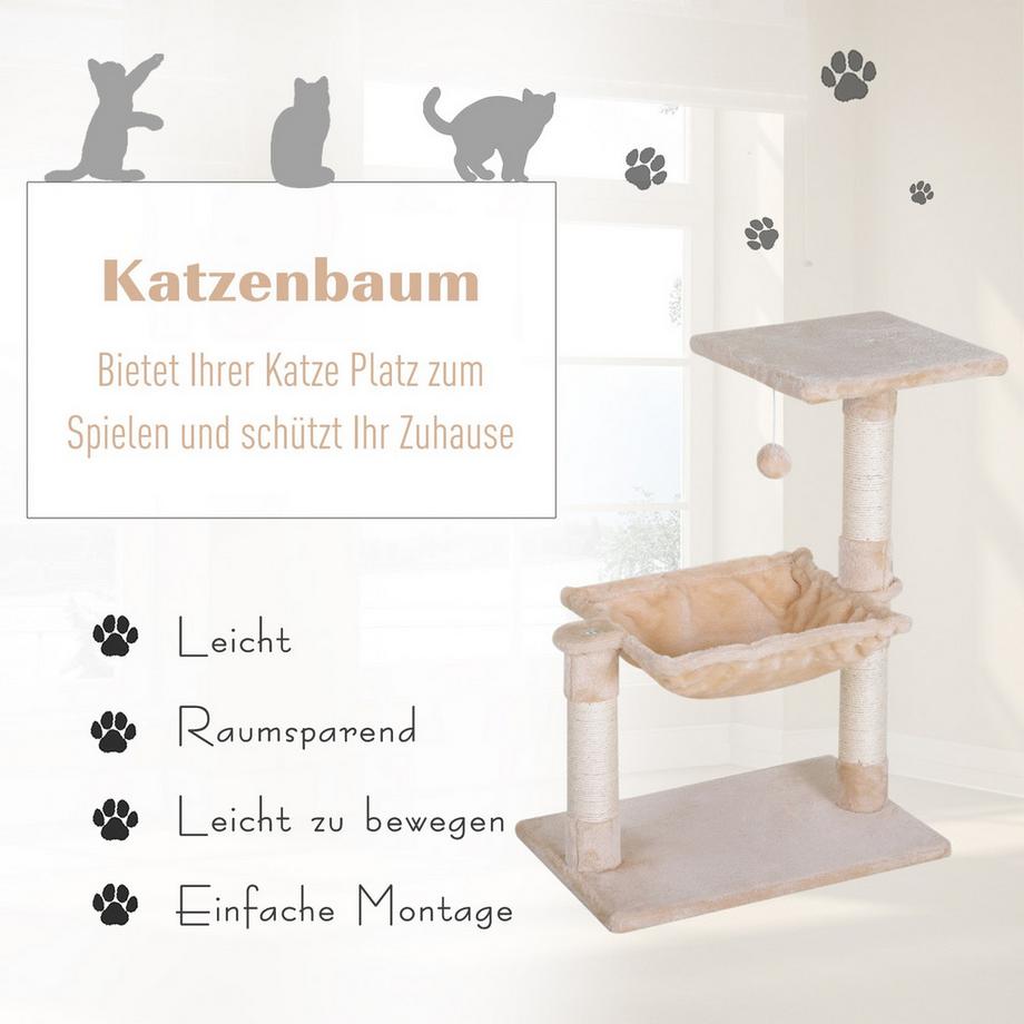 Northio  Kletterbaum Beige Kratzbaum Sisalsäule Plüsch-Hängematte 50X36X70Cm 