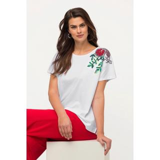 Ulla Popken  T-shirt dal taglio oversize con ricami, scollo a girocollo e maniche lunghe 