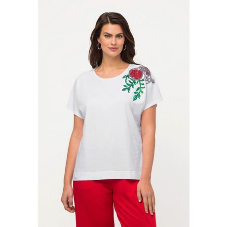 Ulla Popken  T-shirt dal taglio oversize con ricami, scollo a girocollo e maniche lunghe 