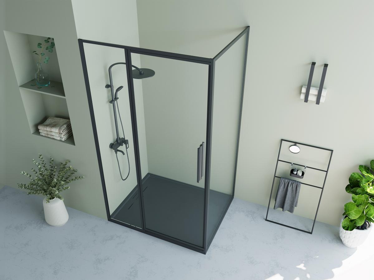 SHOWER DESIGN Duschtrennwand mit Schwingtür - Schwarz matt - Industrial Style - 120 x 80 x 195 cm - TORONI  