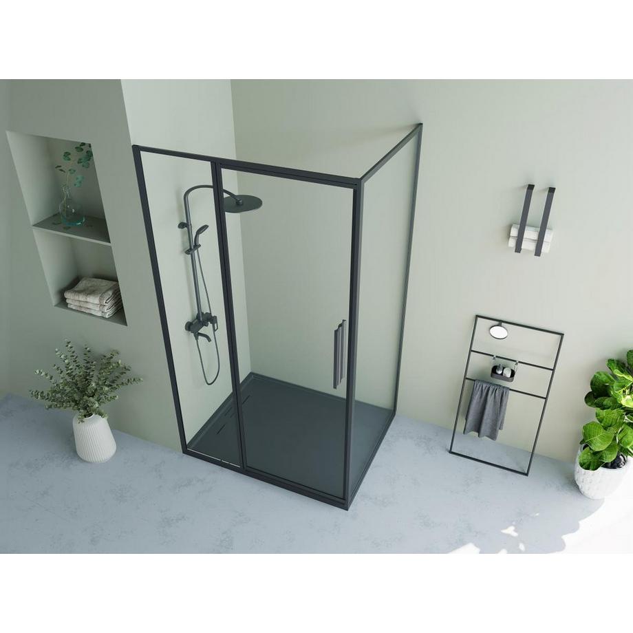 SHOWER DESIGN Paroi de douche avec porte pivotante noir mat style industriel - 120 x 80 x 195 cm - TORONI  