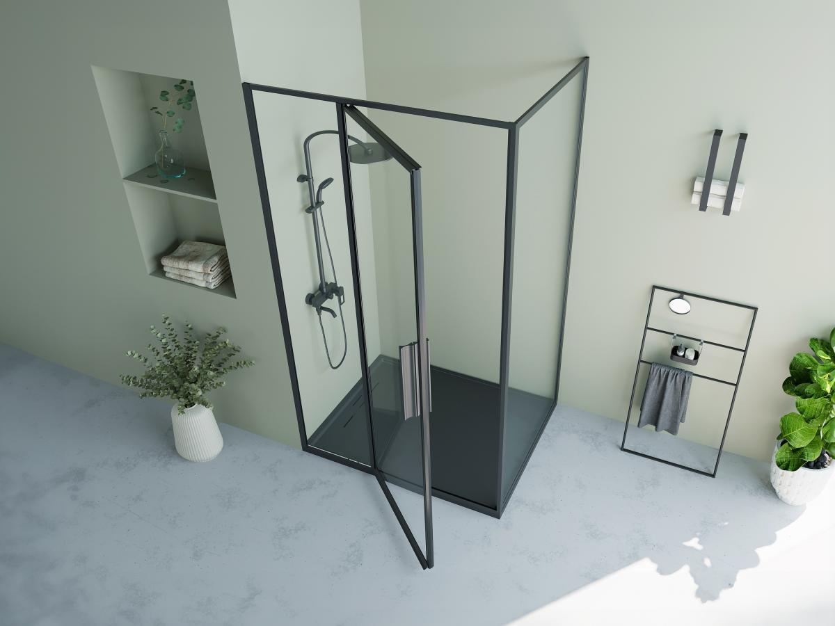 SHOWER DESIGN Duschtrennwand mit Schwingtür - Schwarz matt - Industrial Style - 120 x 80 x 195 cm - TORONI  