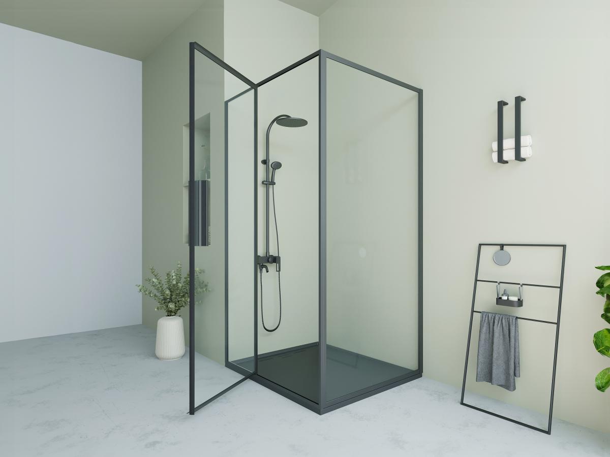 SHOWER DESIGN Duschtrennwand mit Schwingtür - Schwarz matt - Industrial Style - 120 x 80 x 195 cm - TORONI  