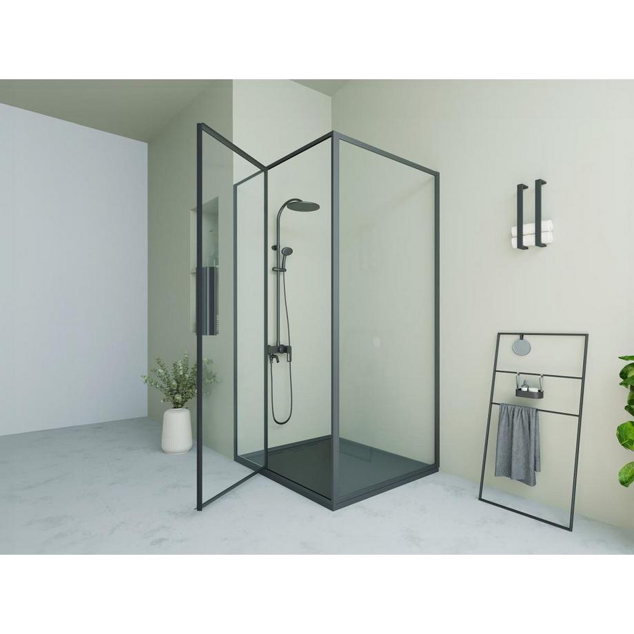 SHOWER DESIGN Paroi de douche avec porte pivotante noir mat style industriel - 120 x 80 x 195 cm - TORONI  
