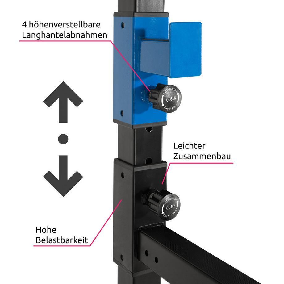 Tectake  Power Rack  mit Latzug Klimmzug-Doppelstange und Dip Station 