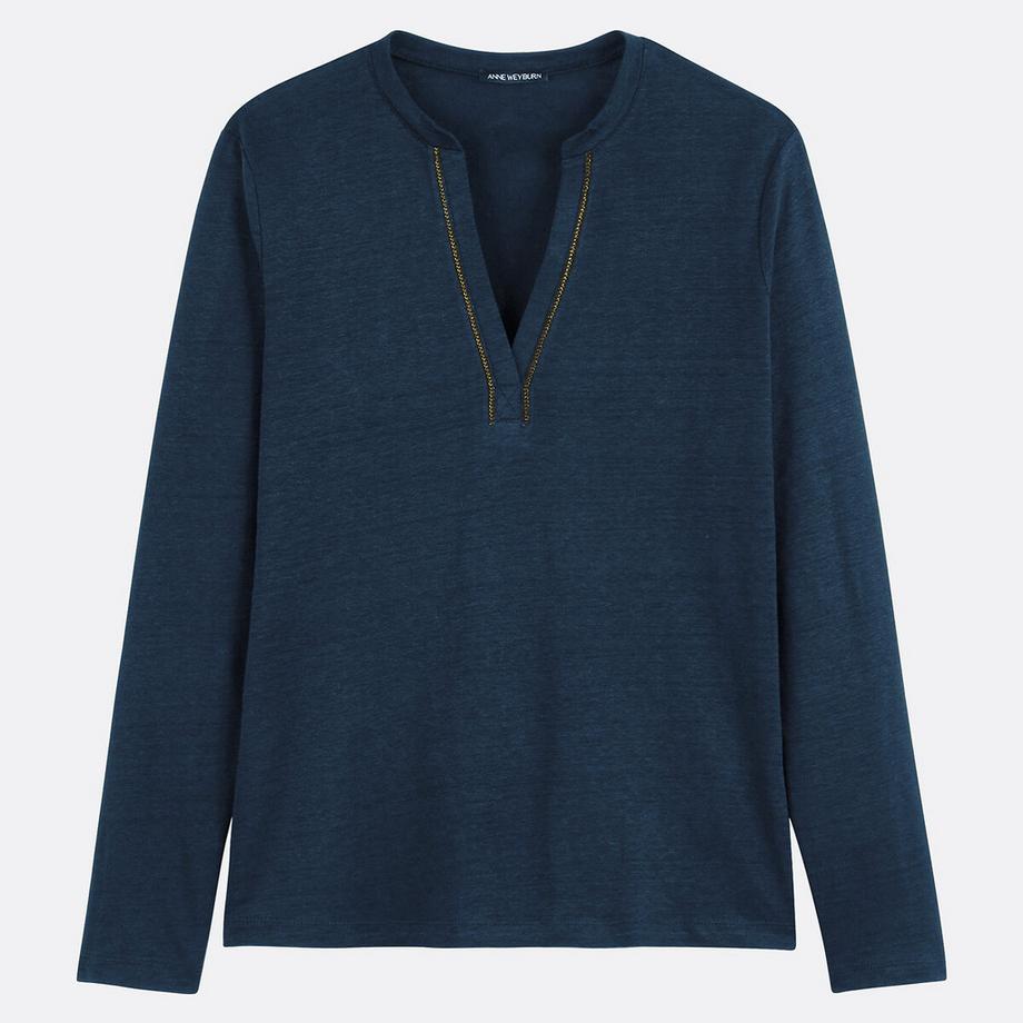 La Redoute Collections Rundhals Shirt mit Knopfleiste  