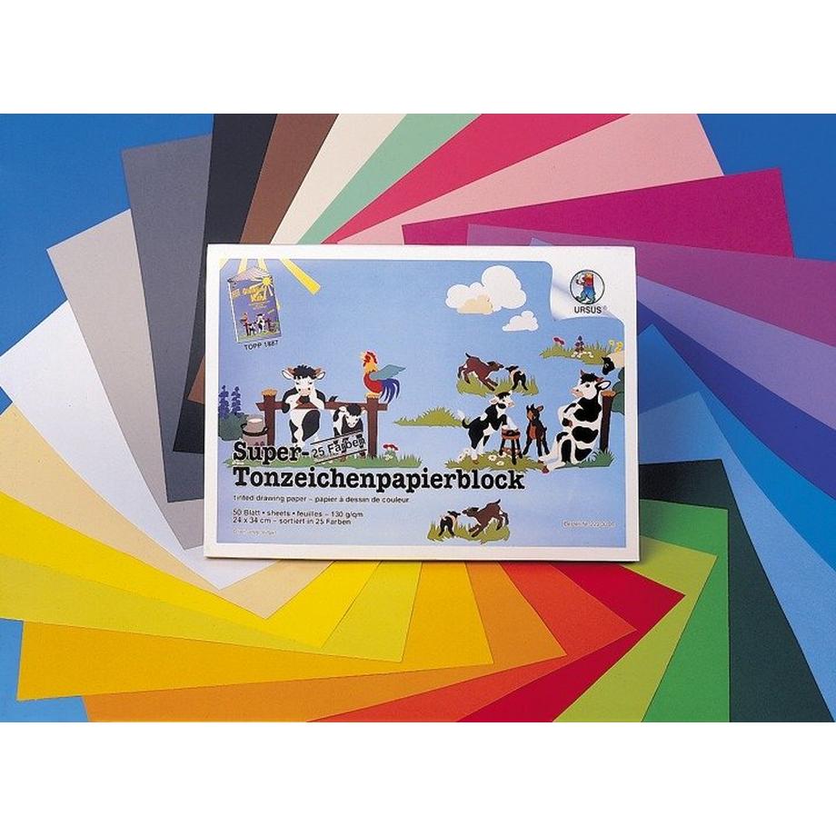 URSUS Bastel-Zeichenpapier 24×34cm 2200000 130g, farbig ass. 50 Blatt