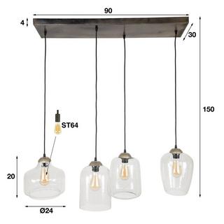 mutoni Lampada a sospensione Mix XL 4L trasparente argento antico  