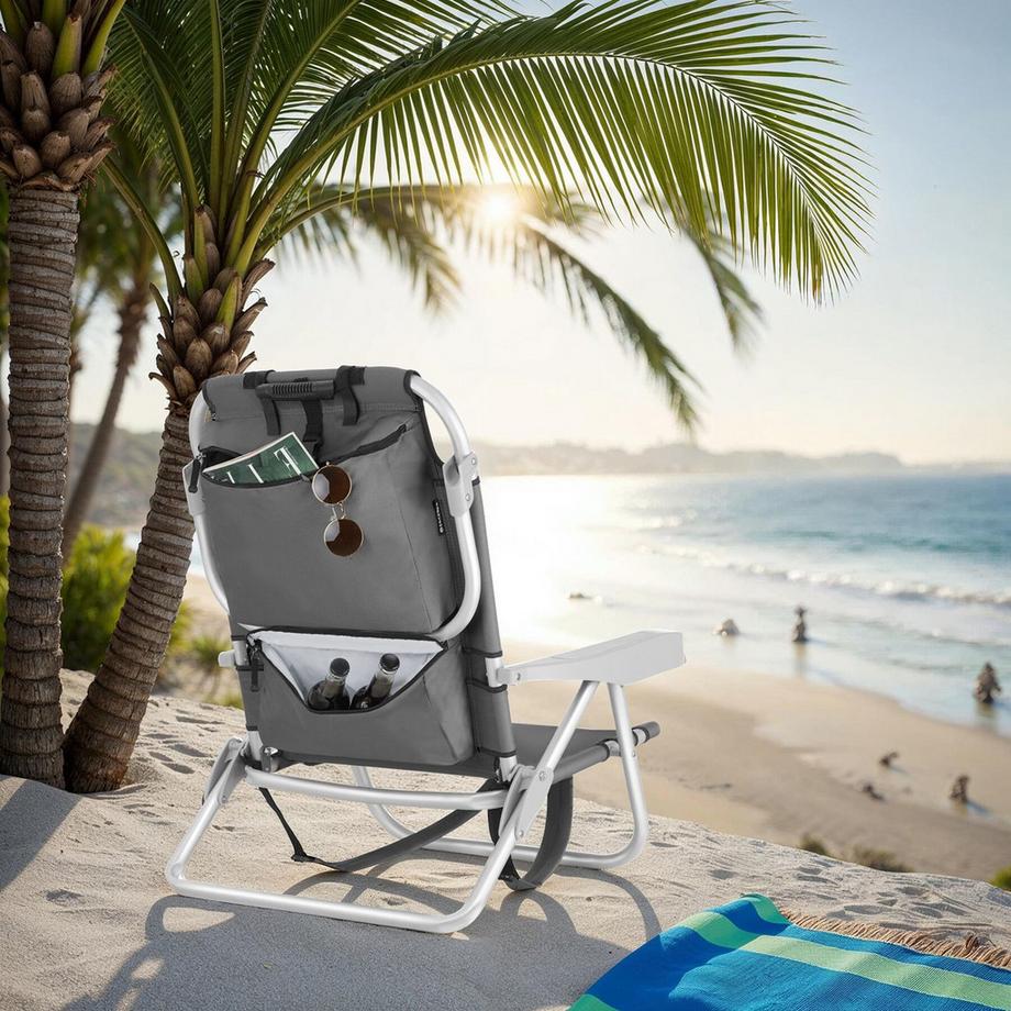 Tectake Chaise de plage,aluminium,fonction pliable,dossier 5 positions,sac,coussin velcro,63x62x78 cm  