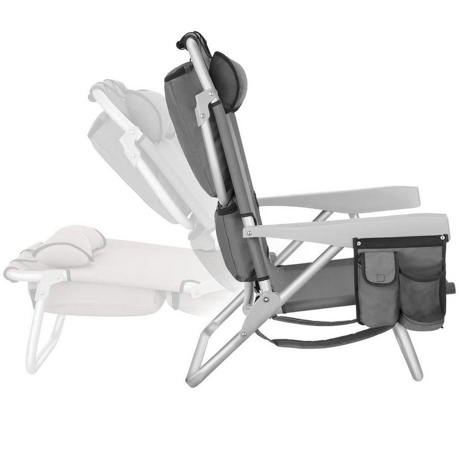 Tectake Chaise de plage,aluminium,fonction pliable,dossier 5 positions,sac,coussin velcro,63x62x78 cm  