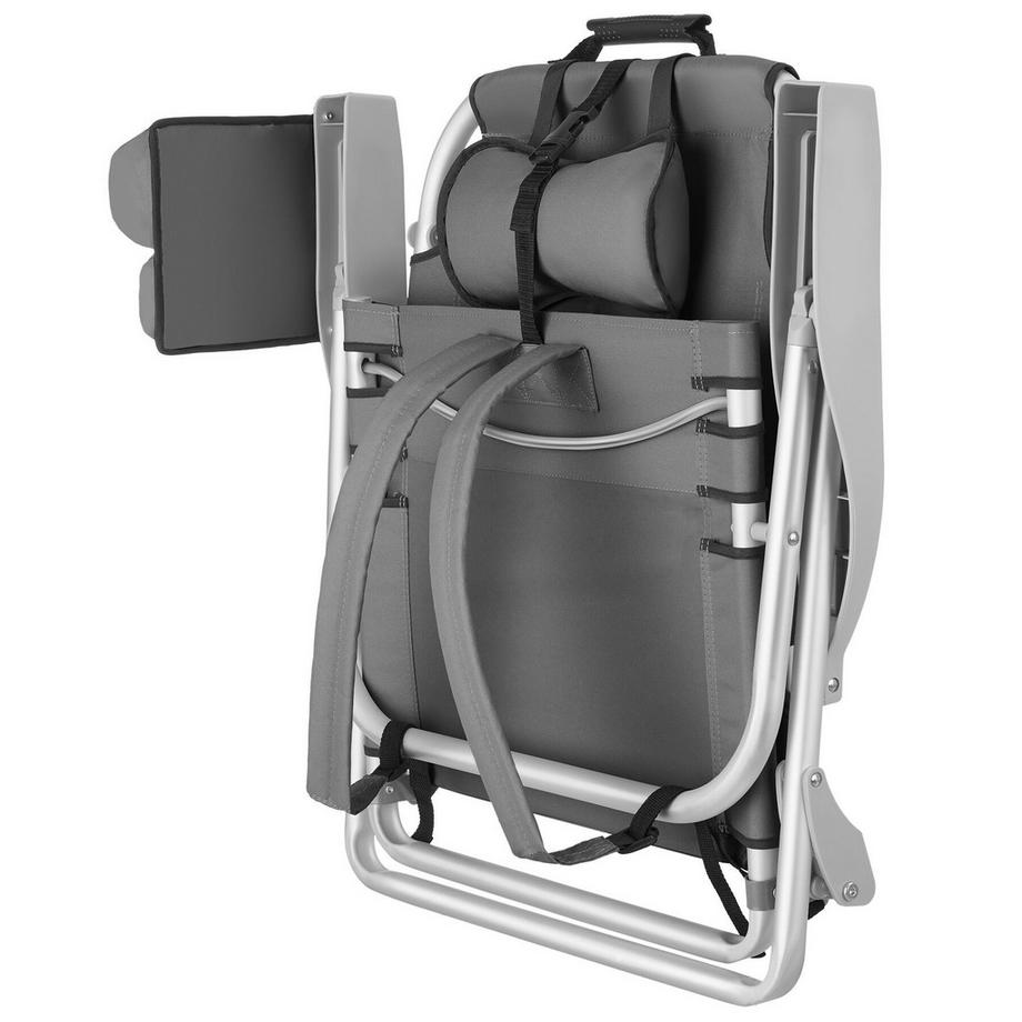 Tectake Chaise de plage,aluminium,fonction pliable,dossier 5 positions,sac,coussin velcro,63x62x78 cm  