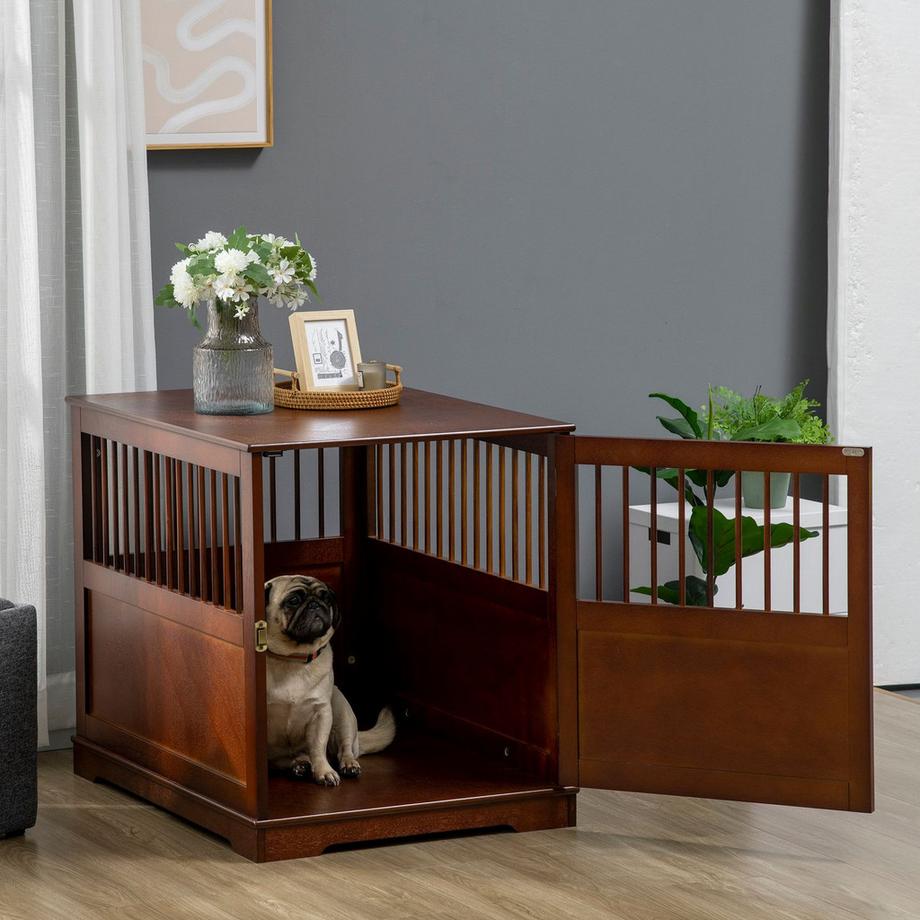 Northio  Cage Pour Chien Avec Plateau De Table, Niche Élégante Pour Chiens De Taille Moyenne, Porte Verrouillable, Marron, 80,5 X 59,5 X 67,5 Cm 
