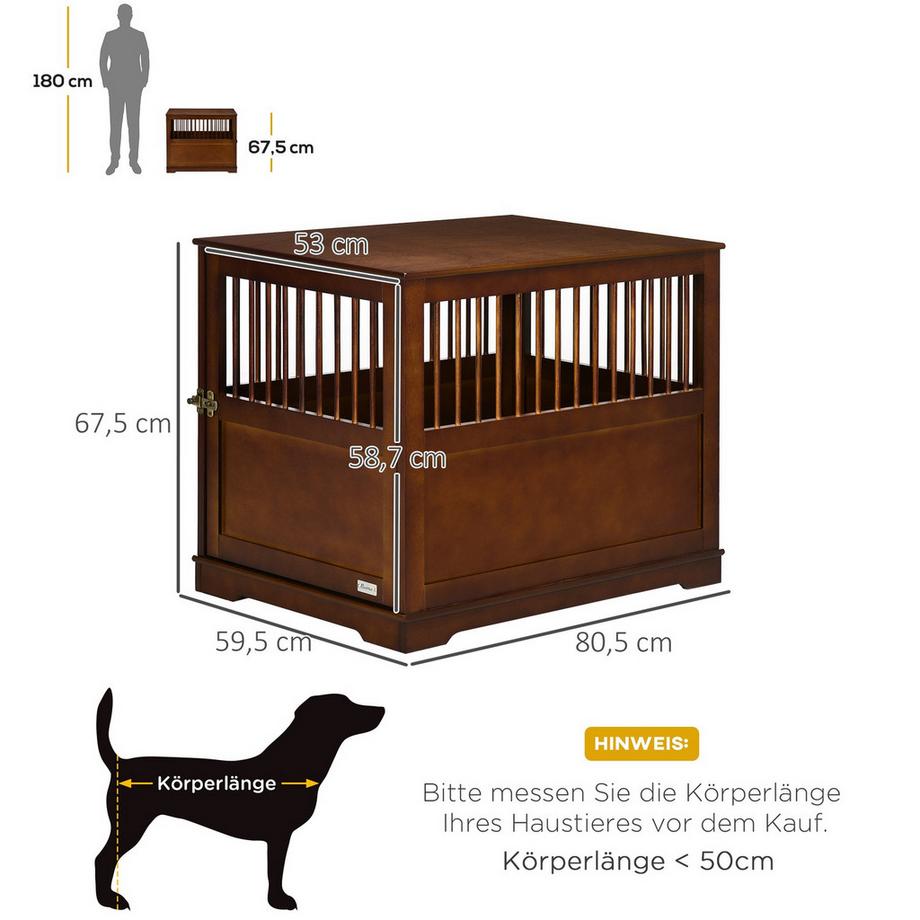 Northio  Cage Pour Chien Avec Plateau De Table, Niche Élégante Pour Chiens De Taille Moyenne, Porte Verrouillable, Marron, 80,5 X 59,5 X 67,5 Cm 