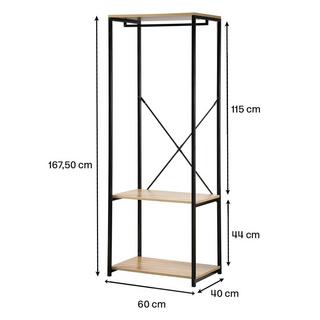 Calicosy Garderobenständer mit 3 Regalen aus Metall und Eiche-Dekor - L60 cm  