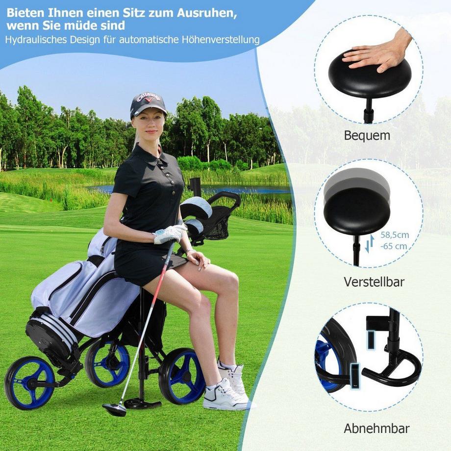 Northio  Carrello da golf a 3 ruote in alluminio con portaombrello e sedile pieghevole carrello da golf golf caddy blu 