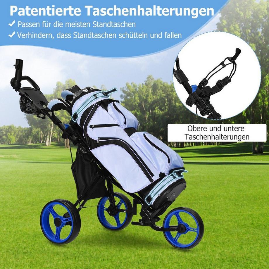 Northio  Carrello da golf a 3 ruote in alluminio con portaombrello e sedile pieghevole carrello da golf golf caddy blu 
